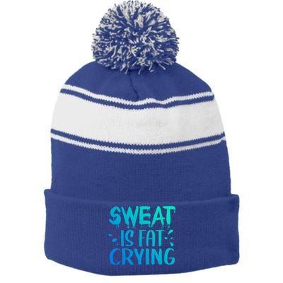 Sweat Is Fat Crying Funny Gym Work Out Gift Stripe Pom Pom Beanie