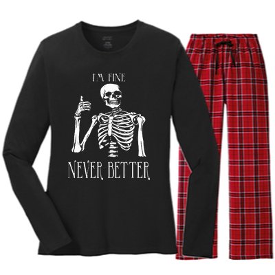 Skeleton IM Fine Never Better Women's Long Sleeve Flannel Pajama Set 