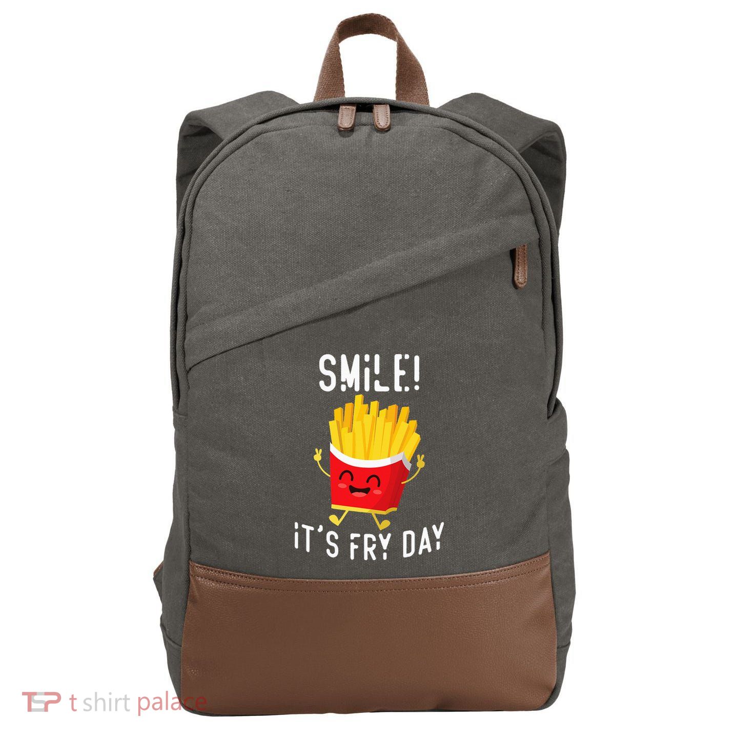 Smile ItS Fry Day Funny Kawaii Hot Fries French Fries Lover Cotton Canvas Backpack