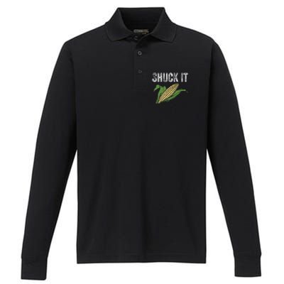 Shuck It Funny Farmer Corn Lover Market Festival Gift Performance Long Sleeve Polo