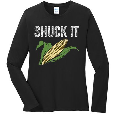 Shuck It Funny Farmer Corn Lover Market Festival Gift Ladies Long Sleeve Shirt