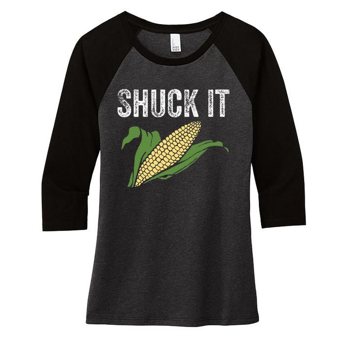 Shuck It Funny Farmer Corn Lover Market Festival Gift Women's Tri-Blend 3/4-Sleeve Raglan Shirt