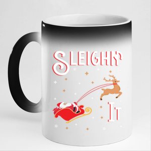 Sleighin It Funny Christmas Pun Sleighing Santa Sleigh Xmas Meaningful Gift 11oz Black Color Changing Mug