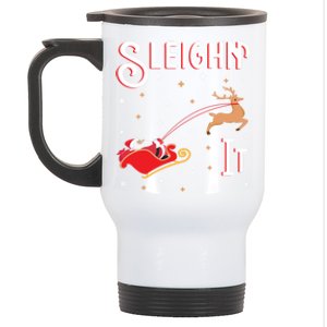 Sleighin It Funny Christmas Pun Sleighing Santa Sleigh Xmas Meaningful Gift Stainless Steel Travel Mug