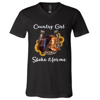 Shakes It For Me Country Music Cowgirl Boots Sunflower V-Neck T-Shirt