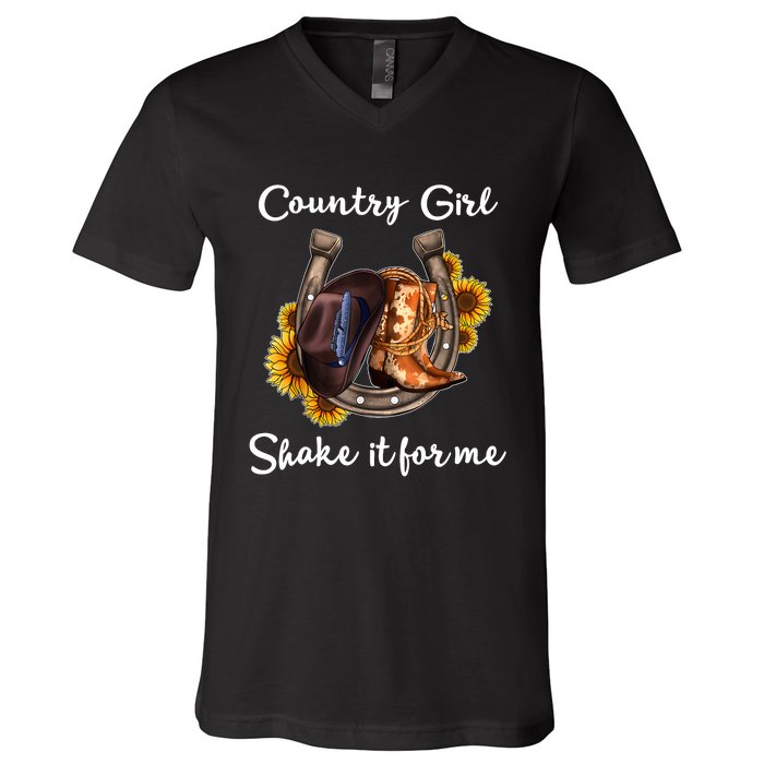 Shakes It For Me Country Music Cowgirl Boots Sunflower V-Neck T-Shirt