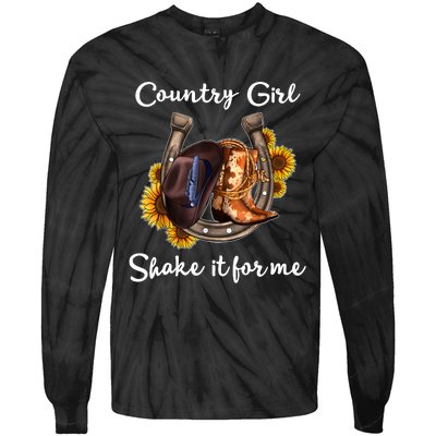 Shakes It For Me Country Music Cowgirl Boots Sunflower Tie-Dye Long Sleeve Shirt