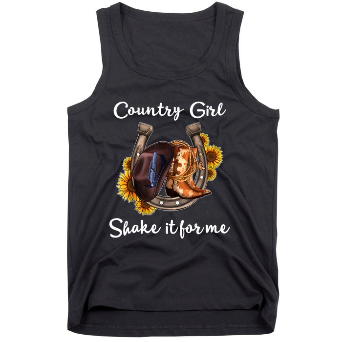 Shakes It For Me Country Music Cowgirl Boots Sunflower Tank Top