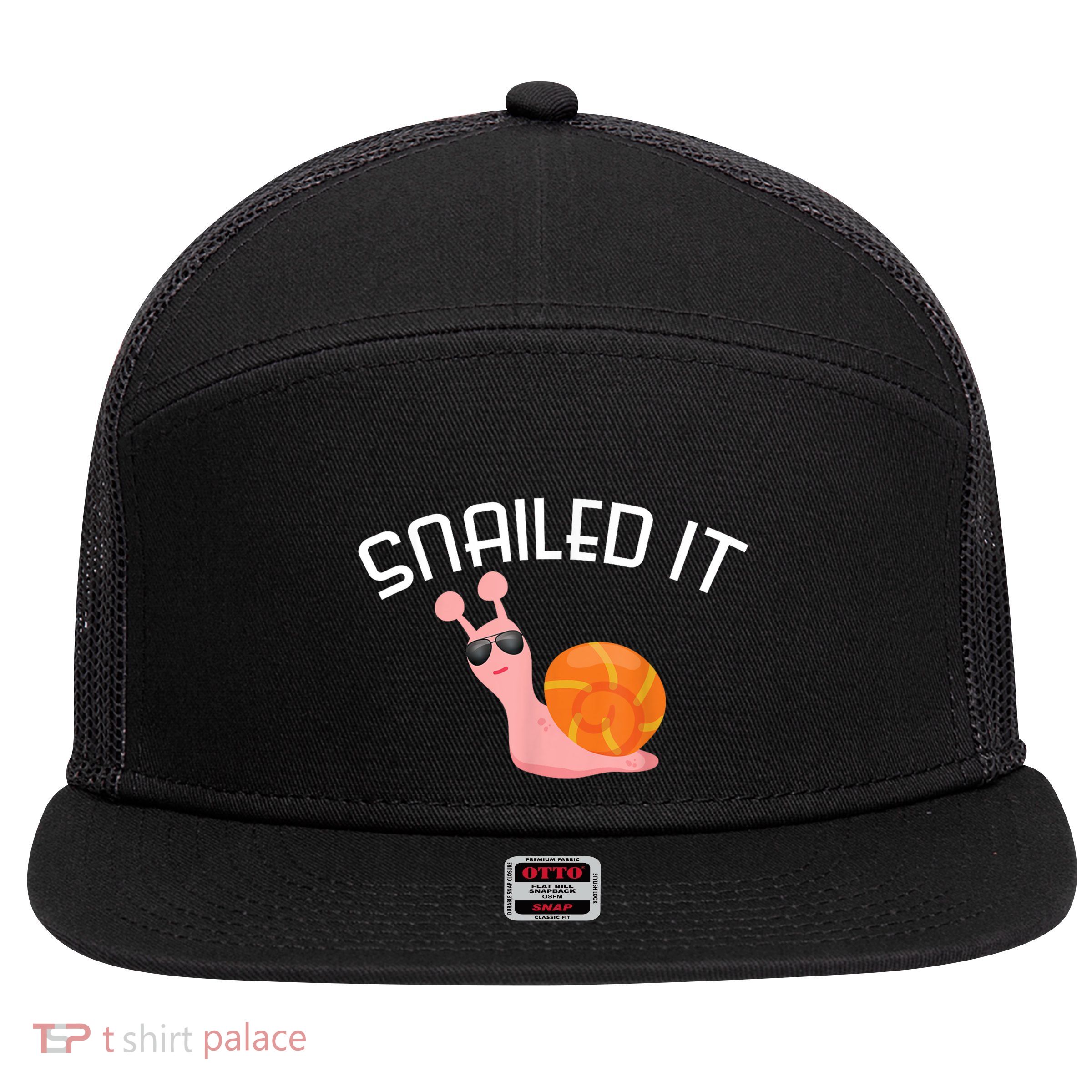 Snailed It Funny Lazy Snail Lover Gift 7 Panel Mesh Trucker Snapback Hat
