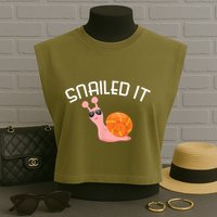 Snailed It Funny Lazy Snail Lover Gift Garment-Dyed Women's Muscle Tee