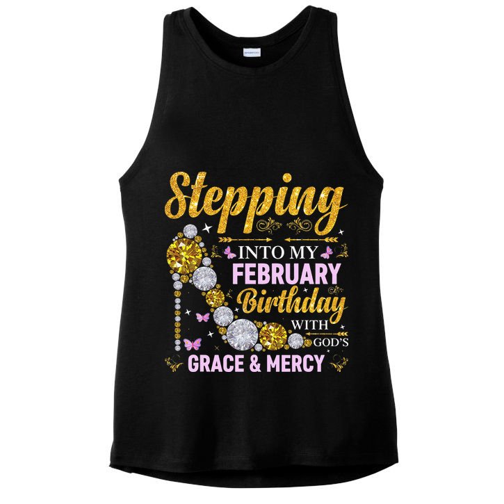 Stepping Into February Birthday With Gods Grace And Mercy Ladies PosiCharge Tri-Blend Wicking Tank