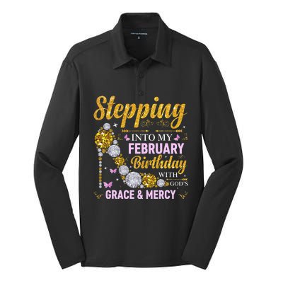 Stepping Into February Birthday With Gods Grace And Mercy Silk Touch Performance Long Sleeve Polo