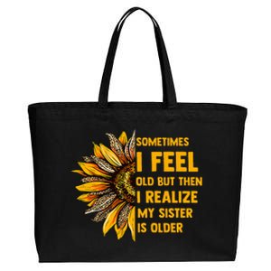 Sometimes I Feel Old My Sister Is Older Sunflower Leopard Cotton Canvas Jumbo Tote