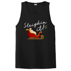 Sleighin It Funny Christmas Pun Sleighing Santa Sleigh Xmas Gift PosiCharge Competitor Tank