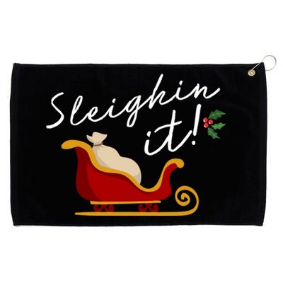 Sleighin It Funny Christmas Pun Sleighing Santa Sleigh Xmas Gift Grommeted Golf Towel