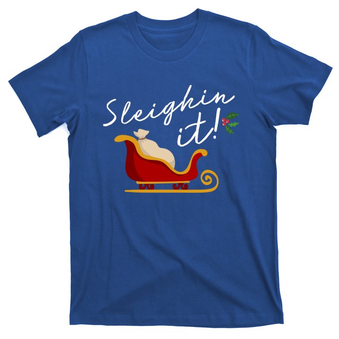 Sleighin It Funny Christmas Pun Sleighing Santa Sleigh Xmas Gift T-Shirt