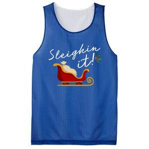 Sleighin It Funny Christmas Pun Sleighing Santa Sleigh Xmas Gift Mesh Reversible Basketball Jersey Tank