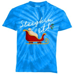 Sleighin It Funny Christmas Pun Sleighing Santa Sleigh Xmas Gift Kids Tie-Dye T-Shirt