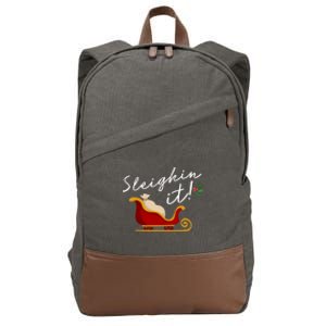 Sleighin It Funny Christmas Pun Sleighing Santa Sleigh Xmas Gift Cotton Canvas Backpack