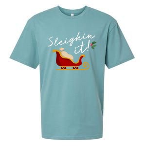 Sleighin It Funny Christmas Pun Sleighing Santa Sleigh Xmas Gift Sueded Cloud Jersey T-Shirt