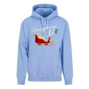 Sleighin It Funny Christmas Pun Sleighing Santa Sleigh Xmas Gift Unisex Surf Hoodie