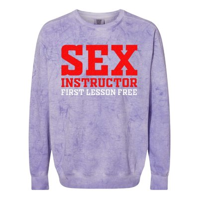 Sex Instructor First Lesson Is Free Adult Humor Orgy Jokes Colorblast Crewneck Sweatshirt