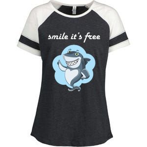 Smile Its Free Funny Shark Inspirational Enza Ladies Jersey Colorblock Tee