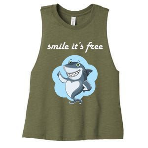 Smile Its Free Funny Shark Inspirational Women's Racerback Cropped Tank