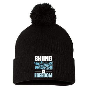 Skiing Is Freedom Gifts For Skier Pom Pom 12in Knit Beanie