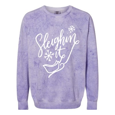 Sleighin It Funny Christmas Pun Sleighing Santa Sleigh Xmas Colorblast Crewneck Sweatshirt