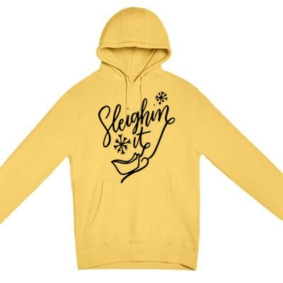 Sleighin It Funny Christmas Pun Sleighing Santa Sleigh Xmas Premium Pullover Hoodie