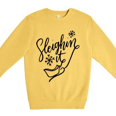 Sleighin It Funny Christmas Pun Sleighing Santa Sleigh Xmas Premium Crewneck Sweatshirt