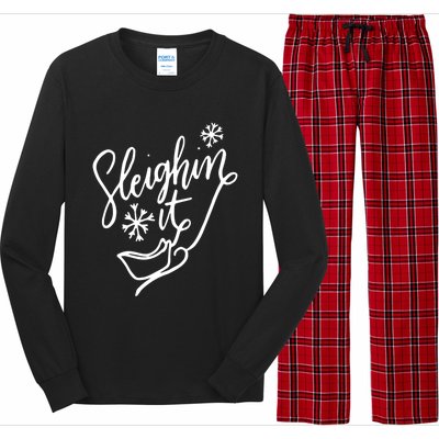 Sleighin It Funny Christmas Pun Sleighing Santa Sleigh Xmas Long Sleeve Pajama Set