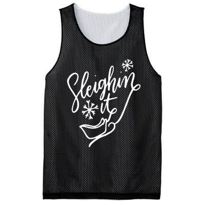 Sleighin It Funny Christmas Pun Sleighing Santa Sleigh Xmas Mesh Reversible Basketball Jersey Tank