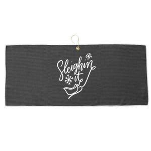 Sleighin It Funny Christmas Pun Sleighing Santa Sleigh Xmas Large Microfiber Waffle Golf Towel