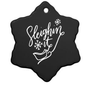 Sleighin It Funny Christmas Pun Sleighing Santa Sleigh Xmas Ceramic Star Ornament