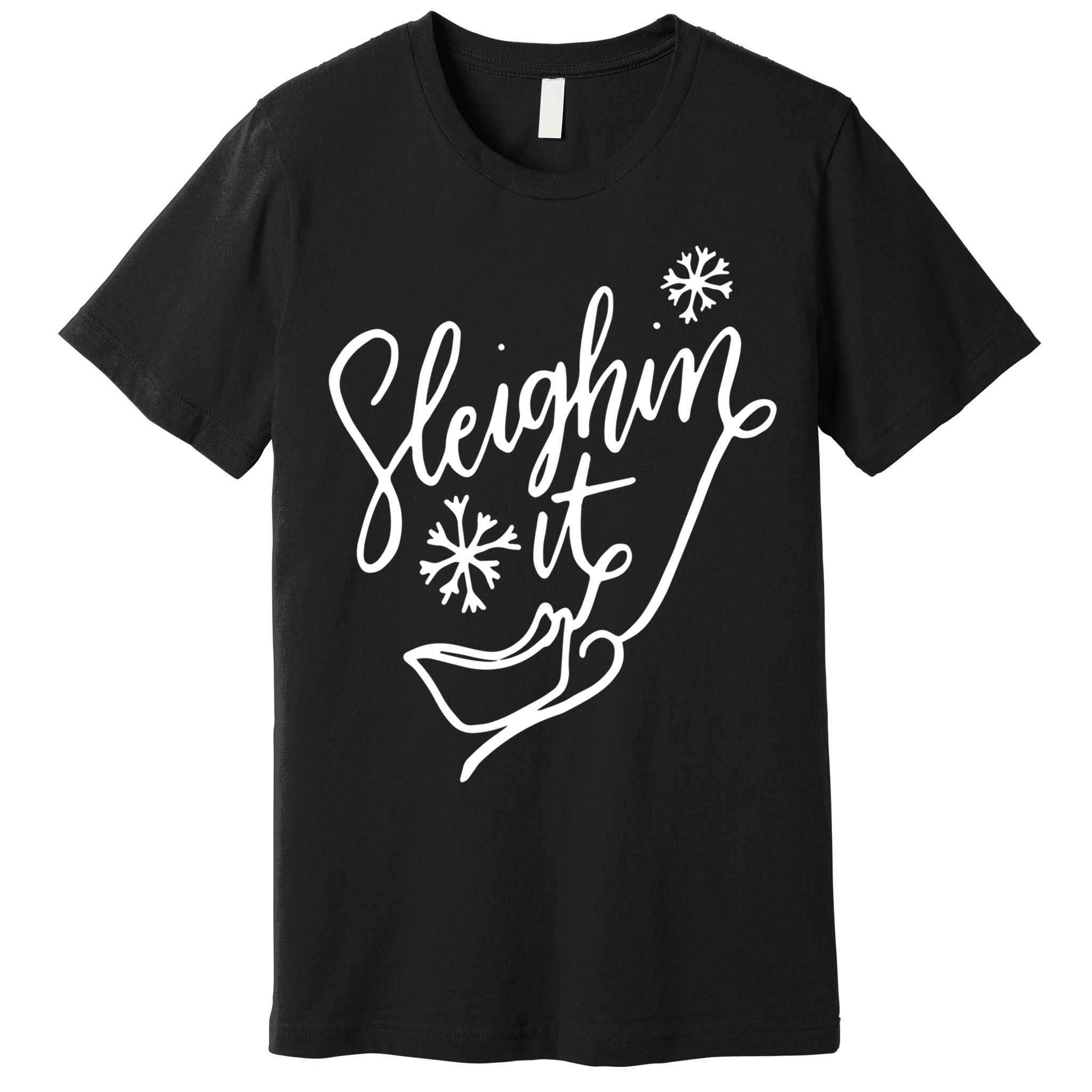 Sleighin It Funny Christmas Pun Sleighing Santa Sleigh Xmas Premium T-Shirt