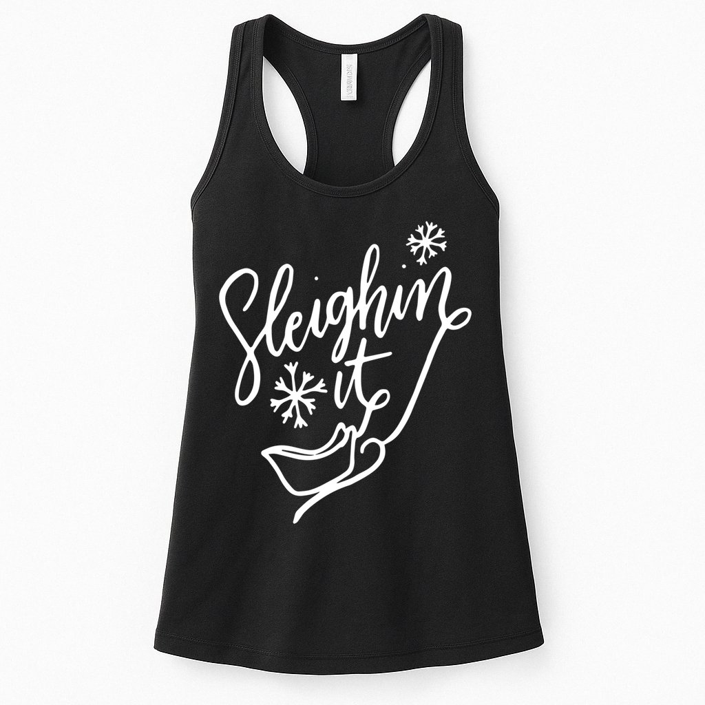 Sleighin It Funny Christmas Pun Sleighing Santa Sleigh Xmas Womens Tank Top