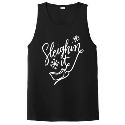 Sleighin It Funny Christmas Pun Sleighing Santa Sleigh Xmas PosiCharge Competitor Tank