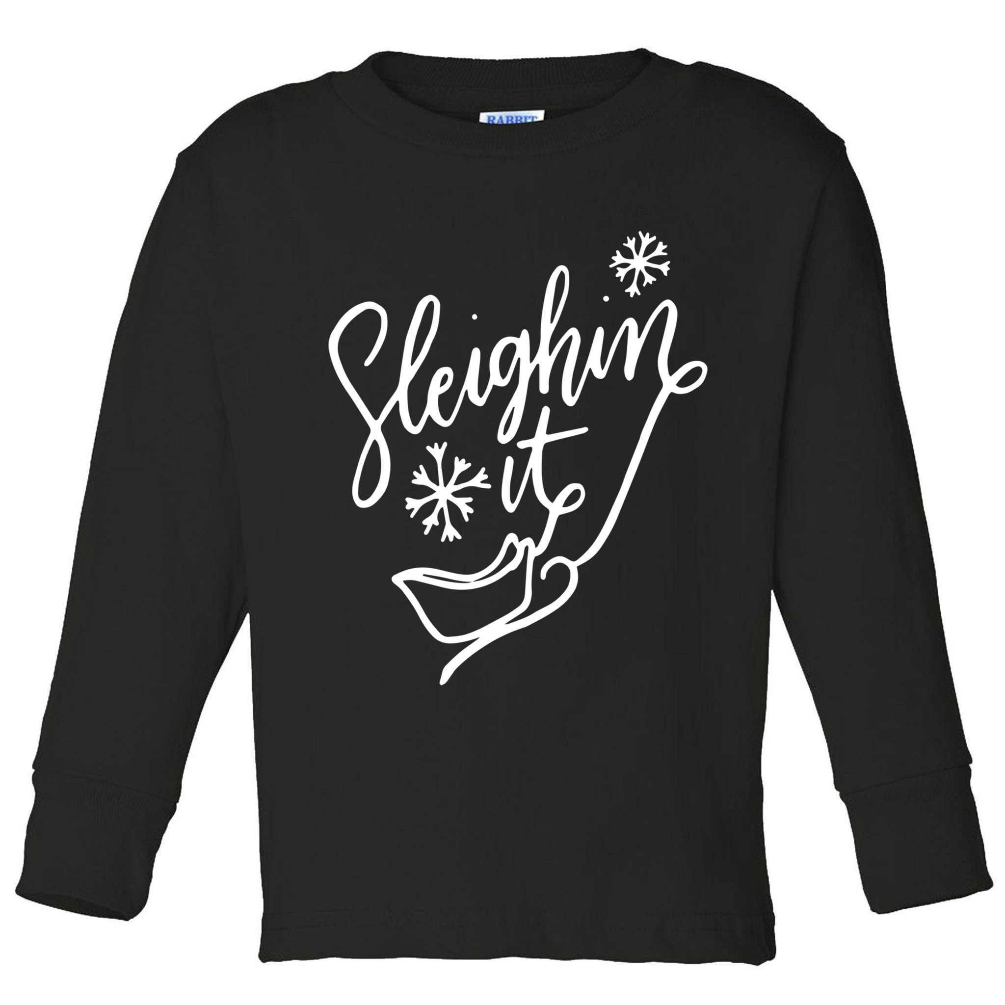 Sleighin It Funny Christmas Pun Sleighing Santa Sleigh Xmas Toddler Long Sleeve Shirt