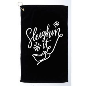 Sleighin It Funny Christmas Pun Sleighing Santa Sleigh Xmas Platinum Collection Golf Towel