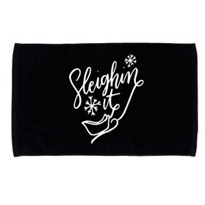 Sleighin It Funny Christmas Pun Sleighing Santa Sleigh Xmas Microfiber Hand Towel