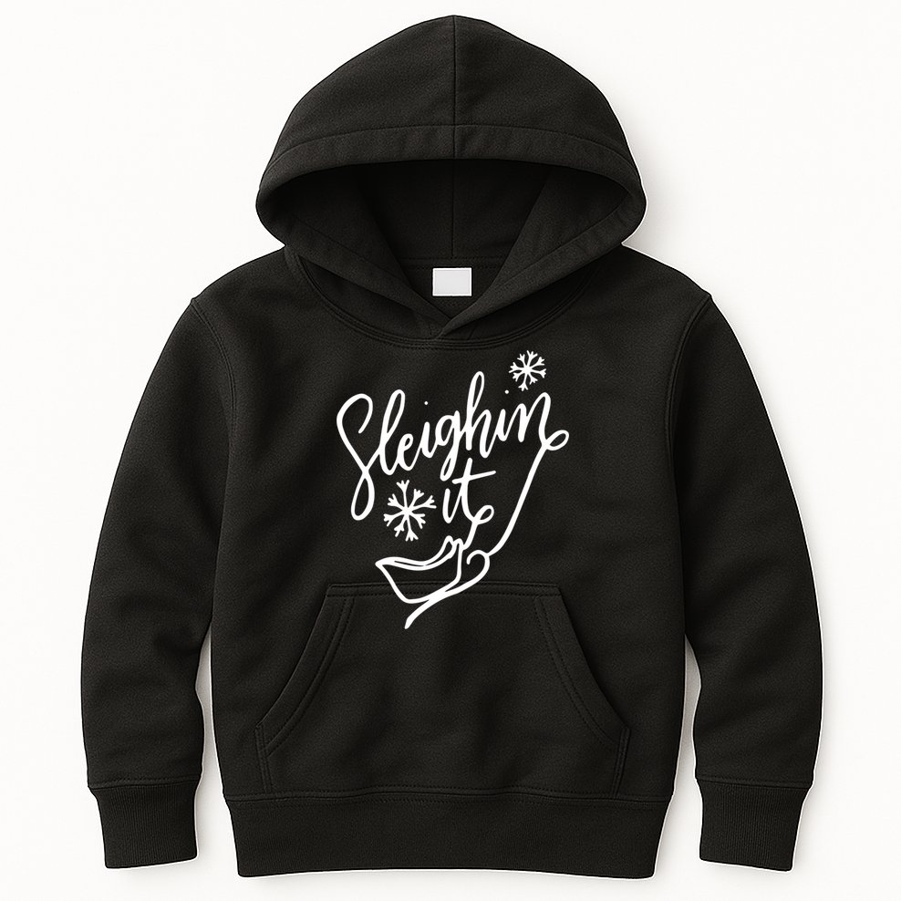 Sleighin It Funny Christmas Pun Sleighing Santa Sleigh Xmas Kids Hoodie