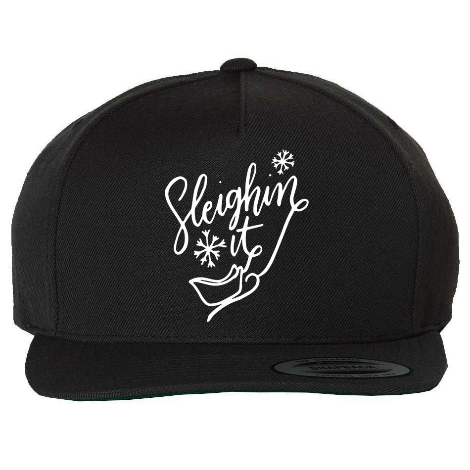 Sleighin It Funny Christmas Pun Sleighing Santa Sleigh Xmas Wool Snapback Cap