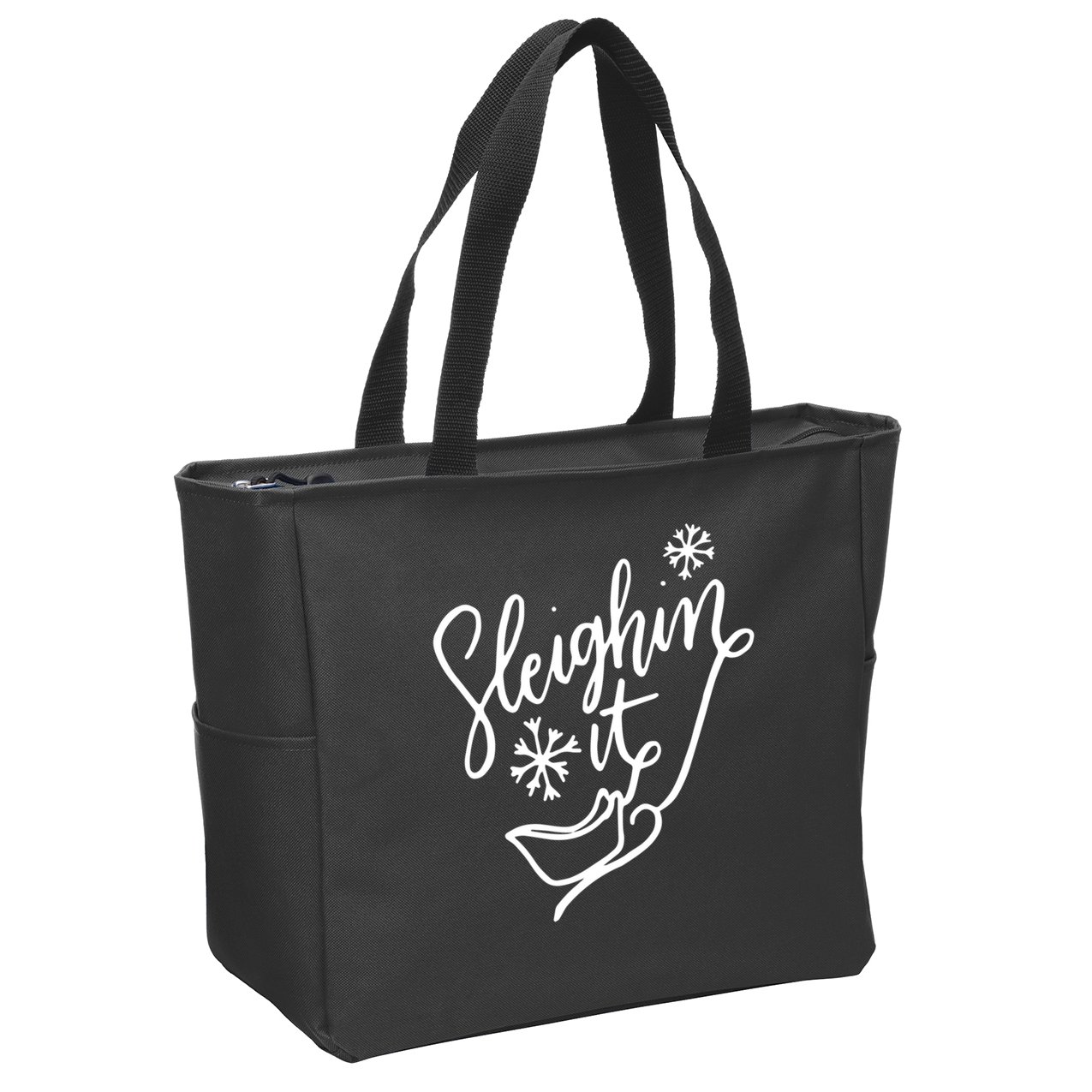 Sleighin It Funny Christmas Pun Sleighing Santa Sleigh Xmas Zip Tote Bag