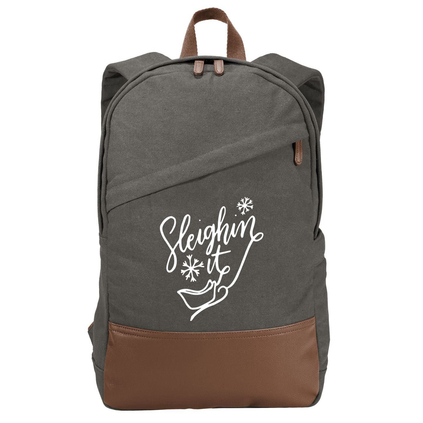 Sleighin It Funny Christmas Pun Sleighing Santa Sleigh Xmas Cotton Canvas Backpack