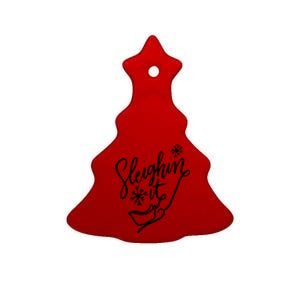 Sleighin It Funny Christmas Pun Sleighing Santa Sleigh Xmas Ceramic Tree Ornament