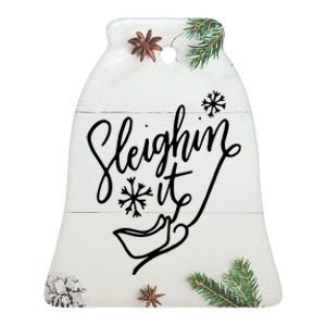 Sleighin It Funny Christmas Pun Sleighing Santa Sleigh Xmas Ceramic Bell Ornament