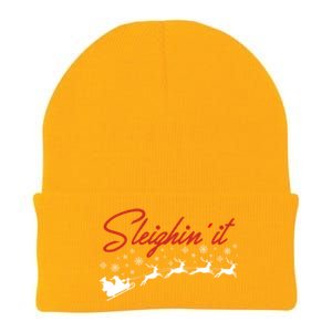 Sleighin It Funny Santa Sleigh Christmas Gift Family Xmas Gift Knit Cap Winter Beanie