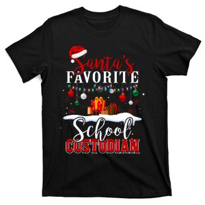 Santa Is Favorite School Custodian Xmas Light Hat Christmas T-Shirt